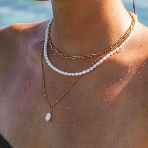 Hänge halsband kkbead halsband naturlig pärlhänge 18k vattentät guldpläterad halsband J240516