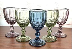 goblet European-style wine glasses embossed wine glasses Colored beer glasses Home vintage juice drink cups thickened high quality 3 embossed styles