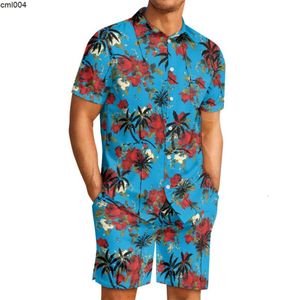 Ny plattform sommarblommig tropisk regnskog kokosnöt Grove lapel kortärmad kubansk skjorta mode strandbyxor set