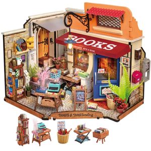 Robotime Rolife Corner Bookstore DIY Miniature House Kit Build Mini House Building Kit with LED Lights Craft Gifts for Kids Girl 240516