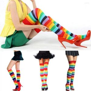 Women Socks Arrival Over Knee Stocking Polyester Cotton Long Stockings High Tights Rainbow Colorful Stripey