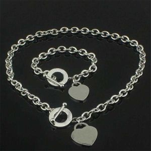 Christmas Gift 925 Silver Love Necklace Bracelet Set Wedding Jewelry Heart Pendant Necklaces Bangle Sets 2 in 1 219u