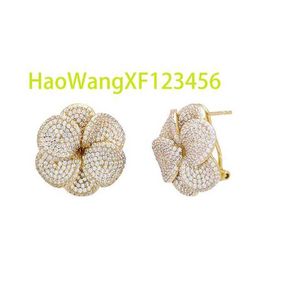 Bling Silver Gold Plated Fashion Charm Women Jewel Micro Pave 5A Cubic Zirconia CZ Flower Shapes Stud Earring