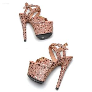 17 cm/7 pollici leopardo leecabe glitter sandali superiori della piattaforma femminile per la festa con tacchi alti scarpe pole danza