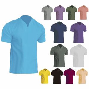 Utrikeshandel män fitness överdimensionerad sport tshirt elastisk bomullsficka kortärmad sommar vneck polo skjorta 240511