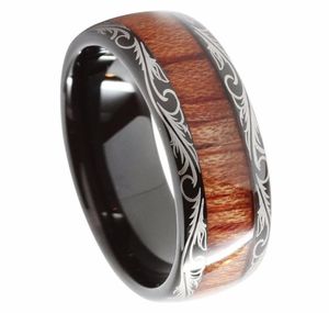 8 mm Black Tungsten Pierścień z węglika Koa Wood Inlay Dome Dopasowanie obrączek ślubnych Men039s Jewelry J1906258741209