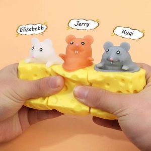 Dekompressionsleksak Fun Pop-Up Mouse and Cheese Block Squeezing Toy för att lindra stress barn och vuxna musost för att lindra Stress Mouse Toy Gift WX