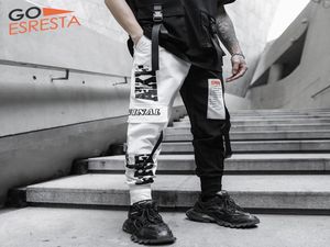 Hip Hop Cargo Pants Męskie odzież uliczna Czarne białe szwy spodni swobodne harem joggers brespants harajuku tide męskie ubranie 20099587247