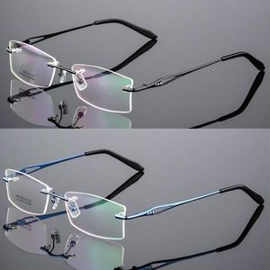 ファッションサングラスフレーム豪華なダイヤモンドパットリムレス眼鏡近視rx可能なメモリチタンメガネスペクタクル238d