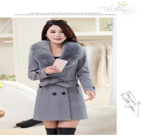 Fashion Long Wool Coat Collar Detachable Fur Collar Wool Blend Coat and Jacket Solid Women Coats Autumn Winter Outwear Big Size 5X6512117