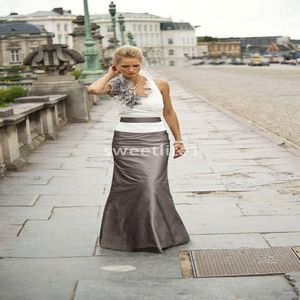 2020 Vintage Scoop Boyun Denizkızı Anne Elbiseler Beyaz Üst Kahverengi Alt Kılıf 3D Flora Aplikes Resmi Akşam Fırsat Elbiseleri 258o