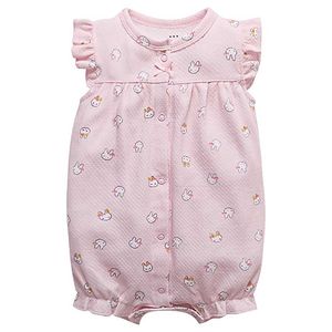 Rompers Girls sleeveless pleated pink rabbit cotton jumpsuit summer baby jumpsuit d240516