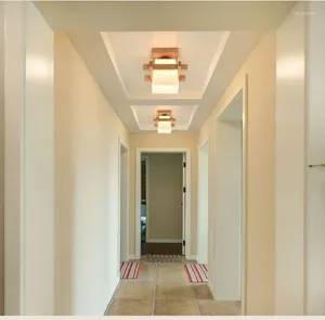 Ceiling Lights Simple Japan Tatami E27 Wooden Lamp Light Hallway Porch Balcony Fixtures Glass Modern