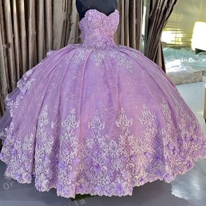 Stunning Lavender Lace Quinceanera Dresses With Flowers Floral Applique Beaded Mulit-Layers Back Skirt Strapless Sweet 16 15 Girls Prom 223A