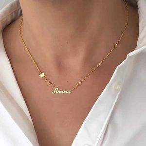 Pendant Necklaces Fashion Butterfly Customized Name Pendant Necklace Stainless Steel Flower Butterfly Chain Pendant Birthday Gift Jewelry Wedding J240516