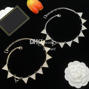 Letter Crystal Necklaces Choker Vintage Triangle Chain Necklaces Pendants Retro Necklaces For Lady