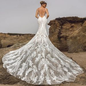 Bröllopsklänningar sjöjungfru 2023 Deep V-hals ärmlös med långöppen back gifte sig med specialanpassade plus storlekar vestidos de novia gb1202x6 310k