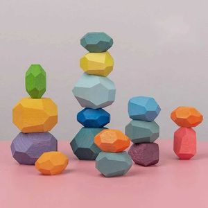 Inne zabawki Rainbow Wooden and Stone Childrens Building Building Kolorowe gry w stosy bilansowe gry Montessori zabawki edukacyjne kreatywne prezenty