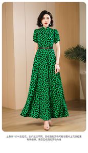 2024 Summer New Plus Size Women's Dresses Polk Dot Print Stand Collar Zipper Ankle-Length Slim Woman's Long Dress SS4295