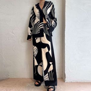 2024 Women's Summer New Style Elegant and Trendy Printed Long sleeved Pants Casual Fashion Set F51750