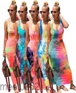 2021新しい女性ドレスデザイナーファッションUneck Women039s Long Skirt Tie dyed Back Bandage Dresses 5色カジュアルANK6089792