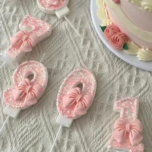 Вечеринка поставки номера торт украшают розовые блестки, лука свечи детское душ
