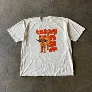 Camisetas masculinas y2k masculino Harajuku Rouse Rua Cat Cat clássica Classic Short Slim Fit Top Top T-shirt J240515