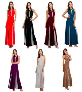 2017 High Split Maxi Dress Chiffon Solid Sexy Sexy Party Clubwear Abite con spalline Abiti da spiaggia Femmininos Vestidos Plus Siz9221022