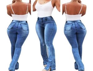 Kadınlar Flare Jeans Seksi Delik Denim Pantolon Bayanlar Yüksek Bel Skinny Jeans Geniş Bacak Pantolonları Moda Bootcut Pants 05080642534692255527