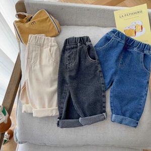 Trousers Baby Pants Solid Color Jeans 0-5 Year Old Autumn Boys Simple Soft Casual Pants Baby Korean Pants d240517