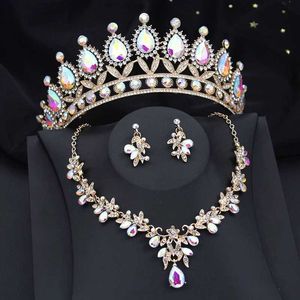 Zestawy biżuterii ślubnej Baroque Ab Crystal Purple Crown Zestaw odpowiedni dla dziewcząt Tiara Naszyjnik Party Ball Akcesoria