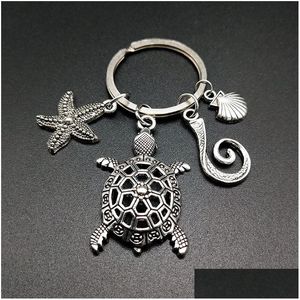Anahtar halkalar antika anahtarlık sahibi deniz hayvan anahtarları denizyıldızı kaplumbağa kabuğu sier takılar araba zinciri mücevher moda promosyonu lehine dr dhzud