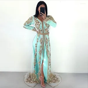 Party Dresses Blue Marockan Kaftan Formella kvällsspetsar Applices Arabiska muslimska Vestidos Special Endan Prom Custom Karakou