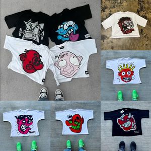 Camisetas masculinas impressam na moda estampa de diabo de grande tamanho Y2K American High Street Retro Casual Camiseta Harajuku Punk LOP LOLH