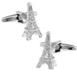 Cuff Links Mens Eiffel Tower Cufflinks High Quality Brass Material Silver Paris Design Cufflinks Wholesale and Retail