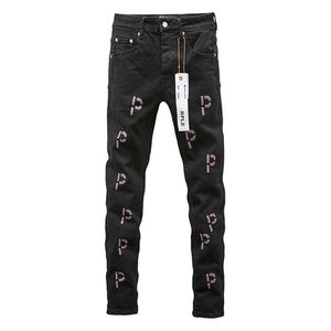 Purple marka dżinsy haftowane czarne dżinsy modne proste nogi amerykańskie dżinsy High Street