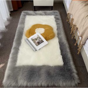 Carpets New style retro imitation wool carpet bedroom bedside blanket simple and fashionable bay window mat long hair gray living room coffee table H240517
