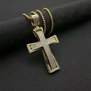 Katholisches Kreuz Amulett Kristall Anhänger Männer Kette Halskette 14K Gold Halsketten Schmuck Colar Maskulino