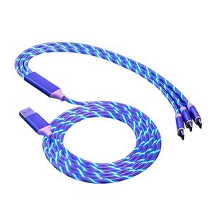 3 in 1 cables 1.2M LED Flowing Light Type C Micro USB Cable Quick Charging Line For xiaomi Samsung Huawei Phones HTC