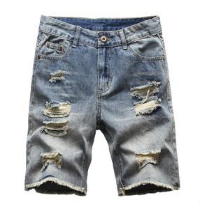 Retro Blue Summer Men039s Shorts Ripped Hole Short Jeans Plus Size Fivepoint Straight Streetwear8526796
