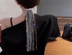 Shine Full Rhinestone Hairpins for Women Bijoux Long Tassel Crystal Hair Accessories Wedding Banquet Jewelry GC9841516046