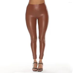 Spodnie damskie 2024 moda chude elastyczne spodnie mokre wygląd imprezowy ołówek damski trening klubowy faux skóra