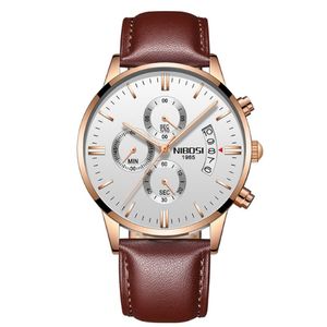 NIBOSI Brand Quartz Chronograph Fine Quality Leather Strap Mens Watches Stainless Steel Band Watch Luminous Date Life Waterproof Wristw 263u