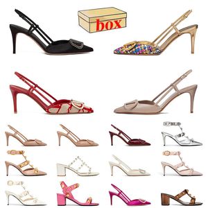 Top Quality Platform Leather Wedges Heel Pumps Sandals Famous Designer Women Sexy High Heels Rivet Pointed Slides Lady Customized Manual Luxury Pink Gold Slippers