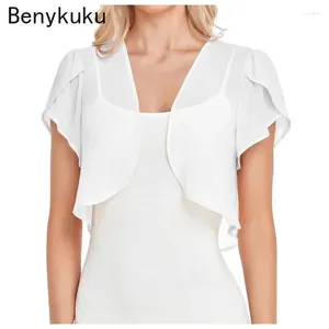 Women's Jackets Chiffon Short Sleeve Cardigan Elegant Cropped Top Evening Cover Up Shrug Shawl Outdoor Sun Protection Breathable Shirt