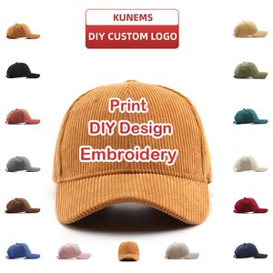 Kunems benutzerdefinierte Stickerei Baseballkappe Corduroy Solid Color Cap für Frauen und Männer DIY -Design Printhüte Unisex Großhandel 240515