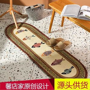 Carpets Cotton and linen woven jute floor mat entry-level bathroom entrance kitchen oil proof strip H240517