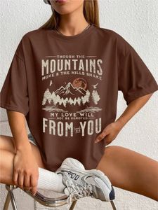 Spring Woman Cotton Tshirts Mountains Ställa in Sun Printed Short Sleeve Tees Fashion Kvinnliga kläder Bekväma Soft Street Tops 240506