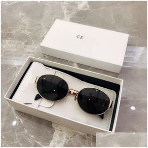 Sunglasses For Women Oval Frame Designer Metal Mirror Legs Green Lens Retro Small Round Y Little Drop Delivery Fashion Accessories Oti1O