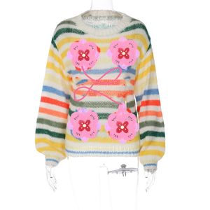 Kadın Sweaters Uzun Kollu Vintage Sweater Kadın Kış 2024 Yün Şerit Örgü Külot Tasarım Giysileri